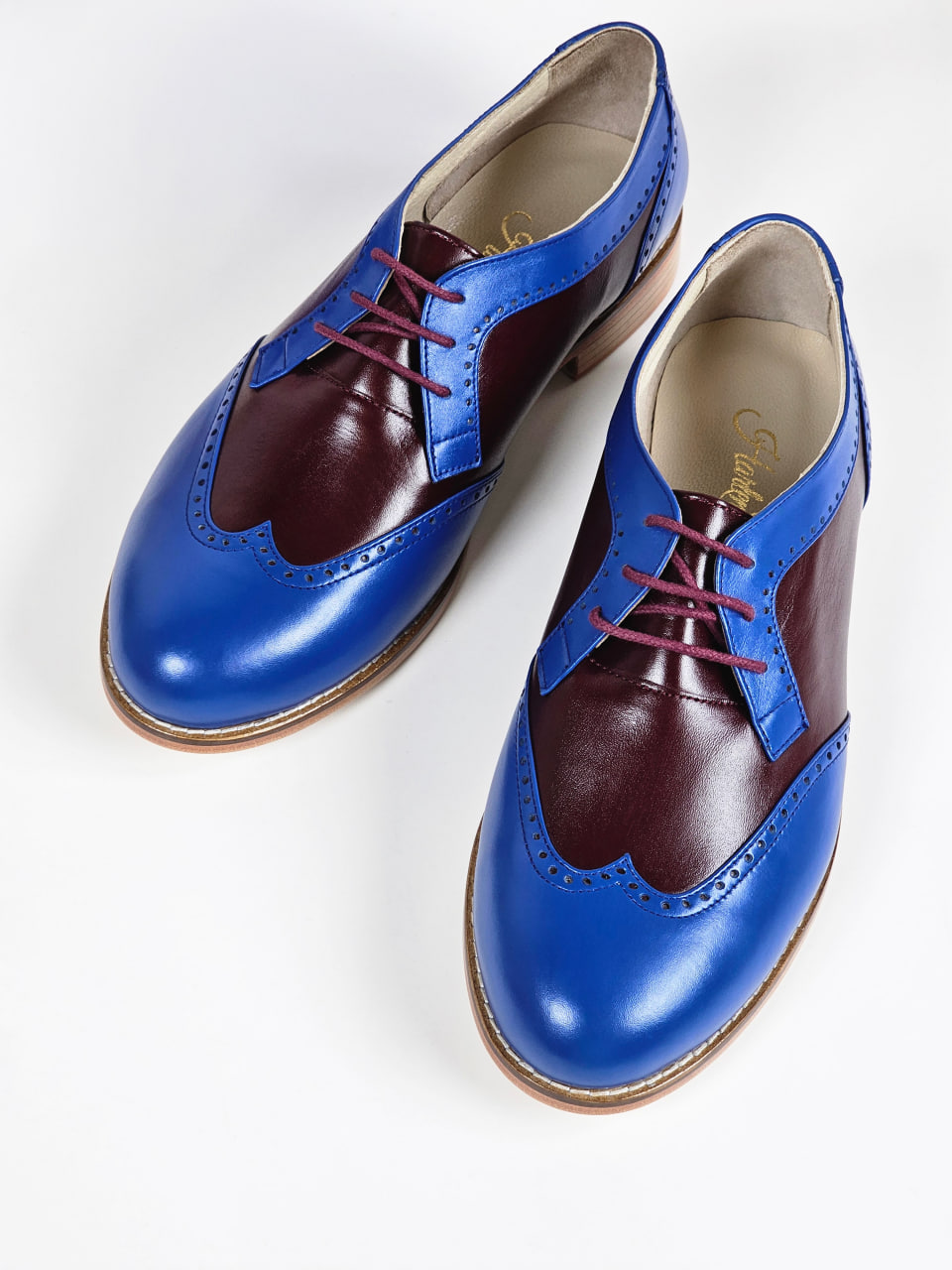 Women Oxfords Blue & Bordeaux Leather 2 cm heel