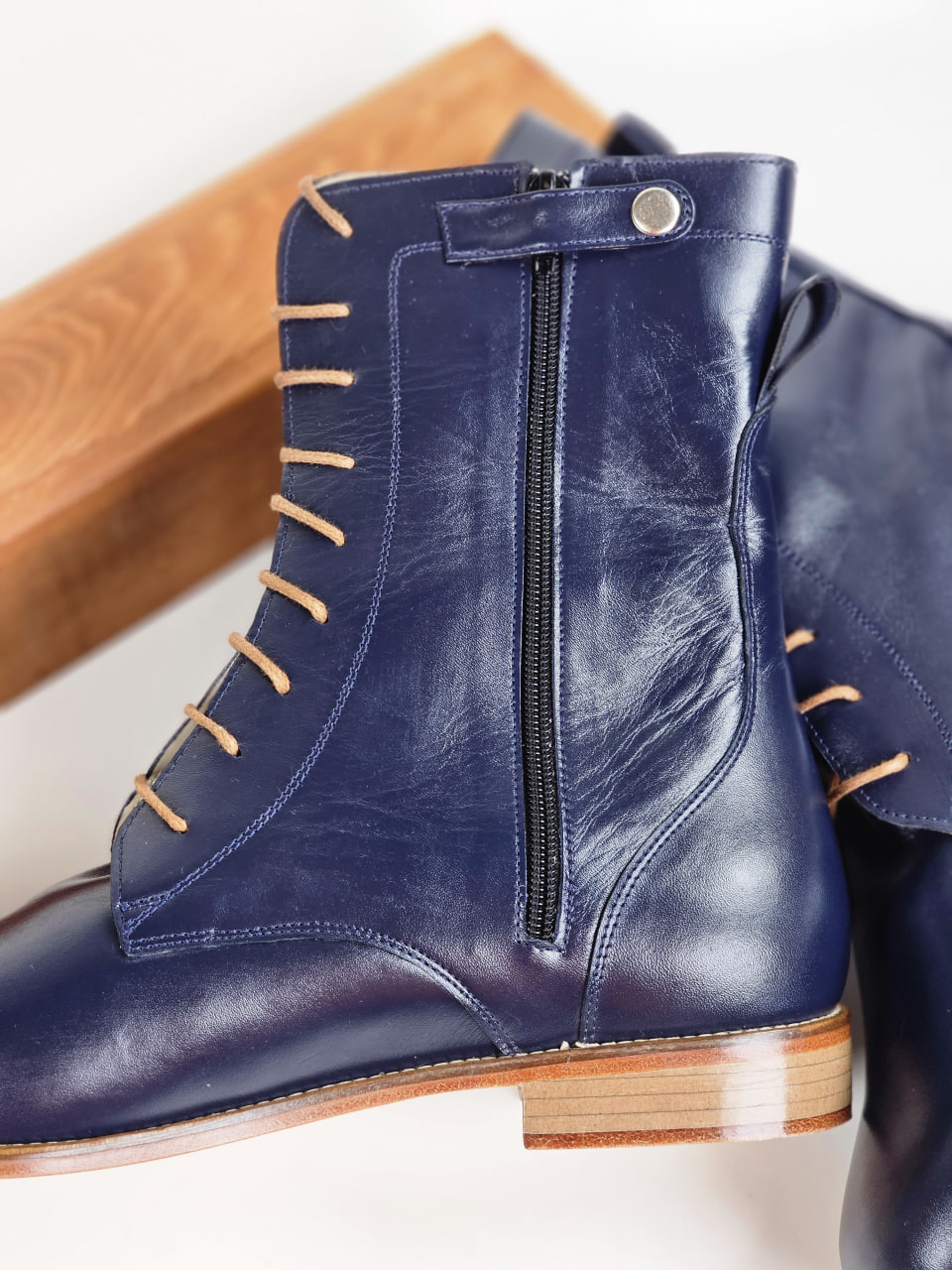 Biker Boots Dark Blue Leather 2 cm heel