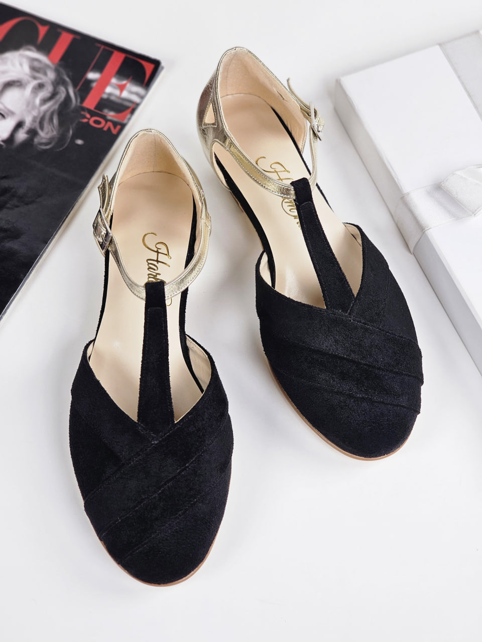 Sugar Vegan Black Suede & Platinum Gold Leather 4 cm heel