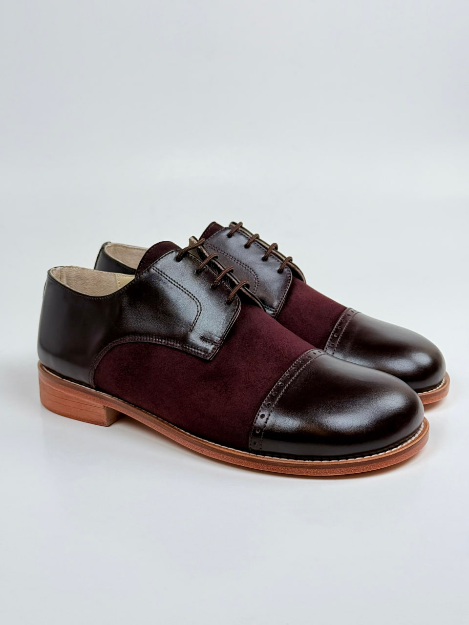 Barefoot California Dark Chocolate Leather & Bordeaux Suede 2 cm heel