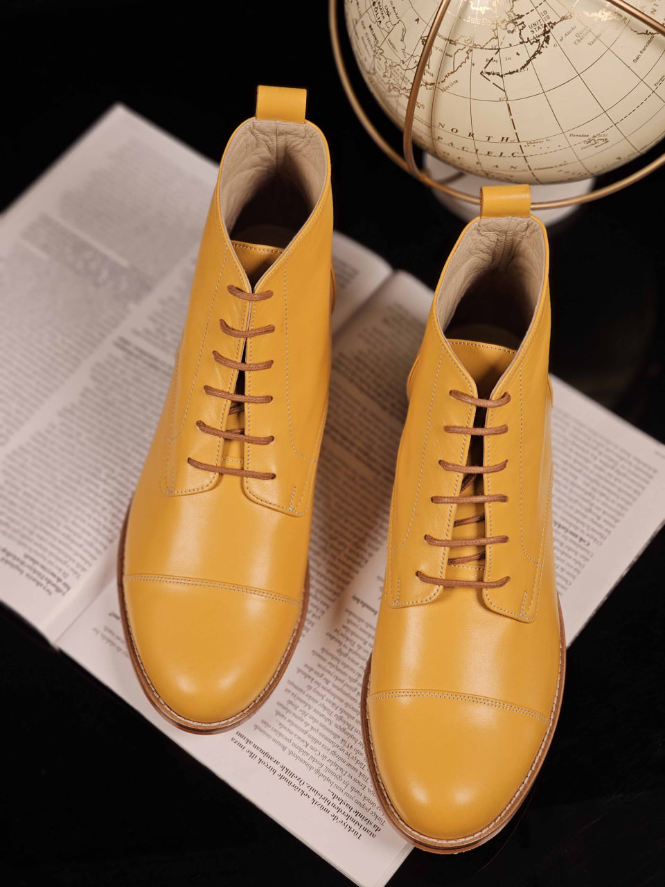 Derby Boots with Zipper Yellow Leather 2 cm heel