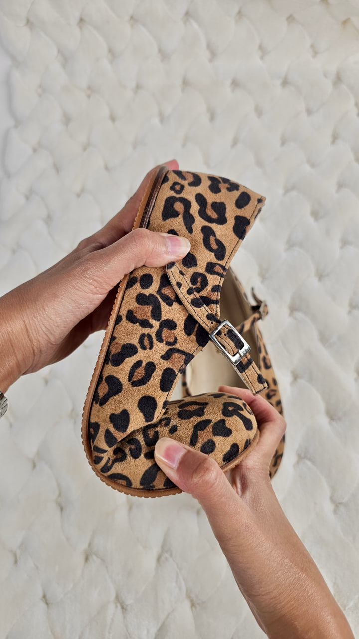 Barefoot Mary Jane Leopard Suede Zero Drop