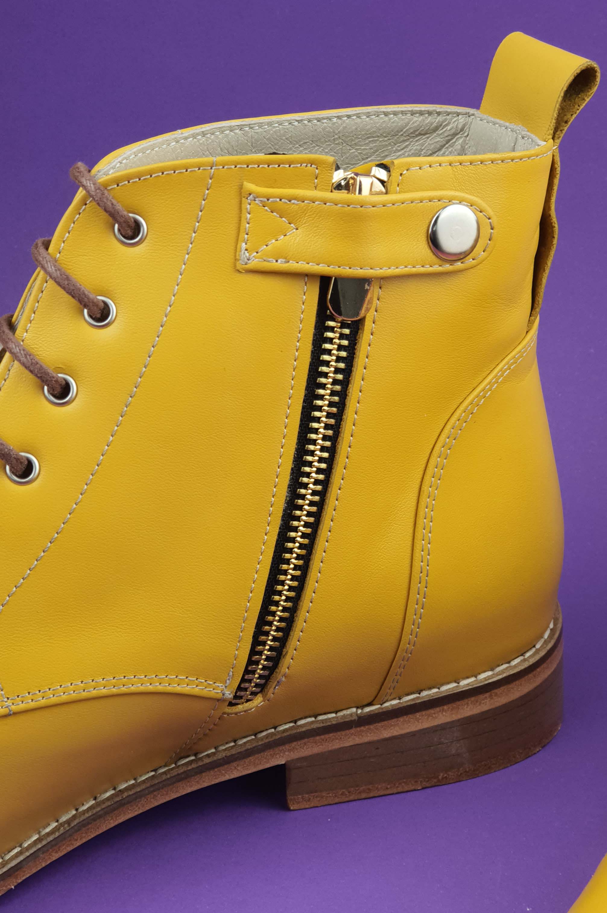 Derby Boots Yellow Leather with Zipper