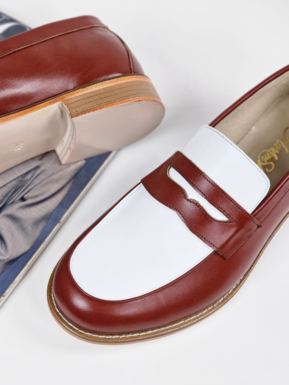 Loafers Brown & White Leather 2 cm heel