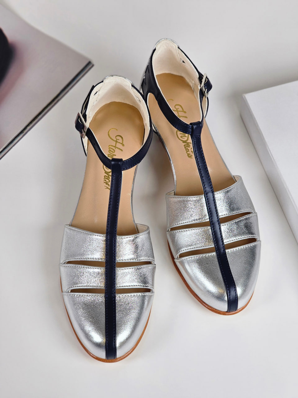 Harmony Silver & Dark Blue Leather 4 cm heel