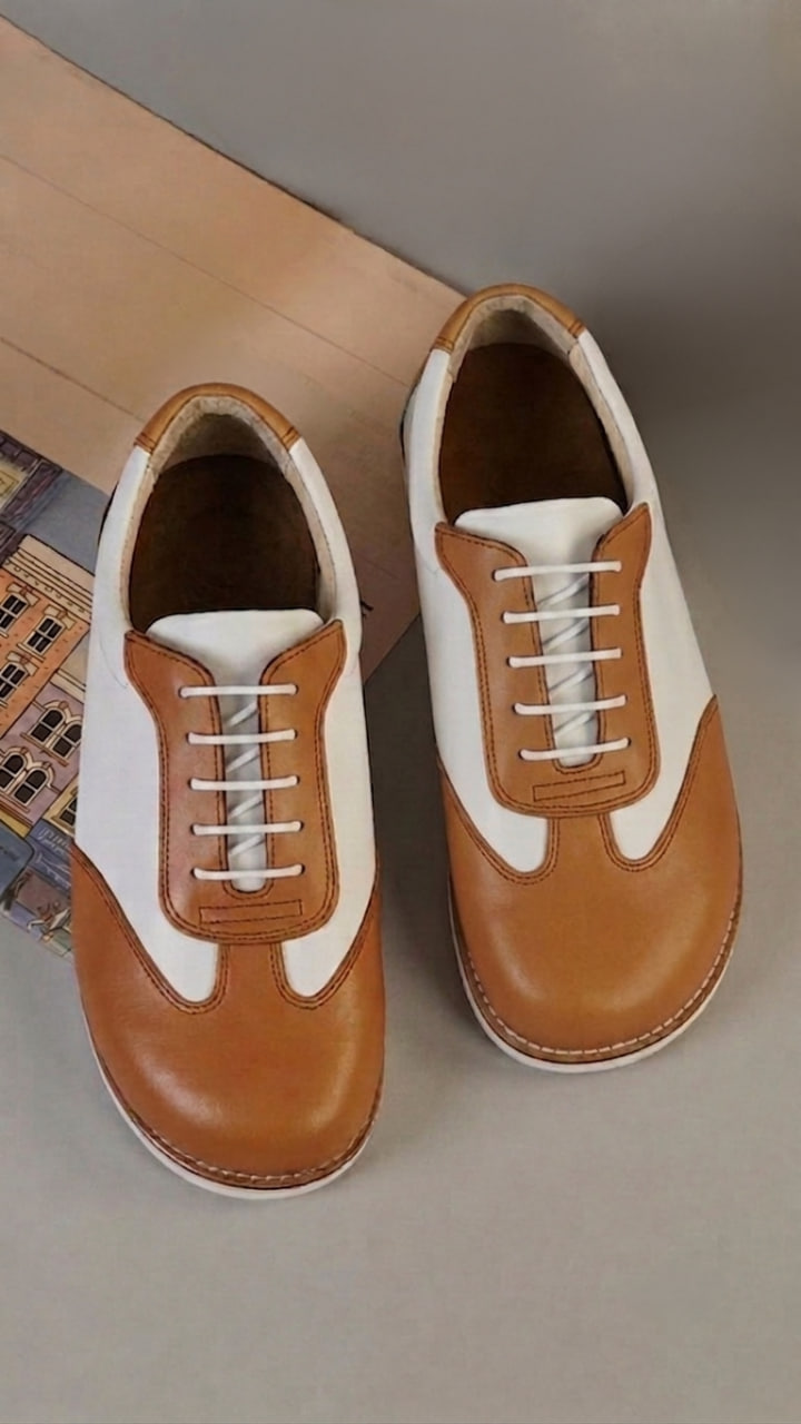Barefoot New York Light Brown & White Leather