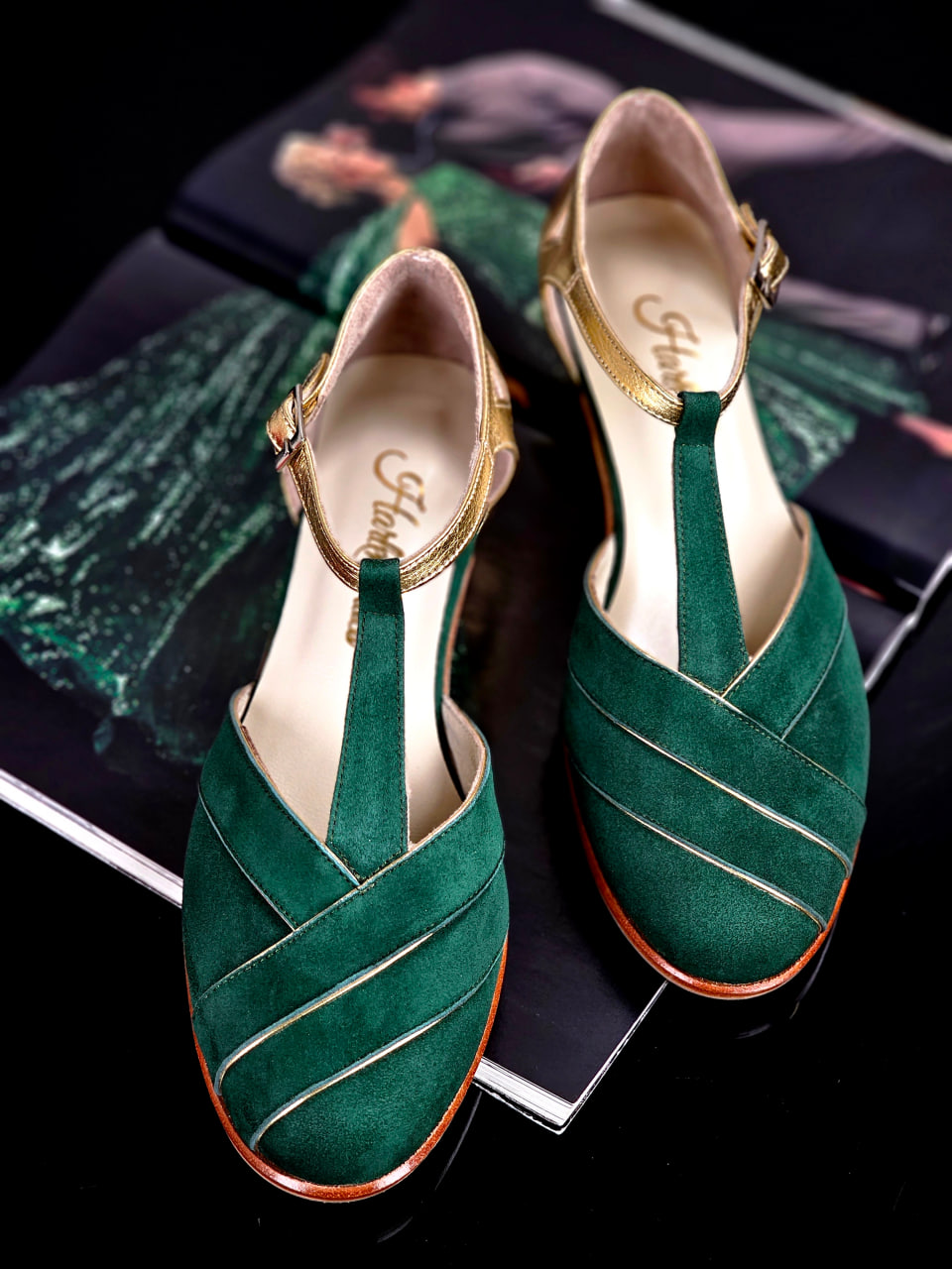 Sugar Emerald Suede & Gold Leather 4 cm heel