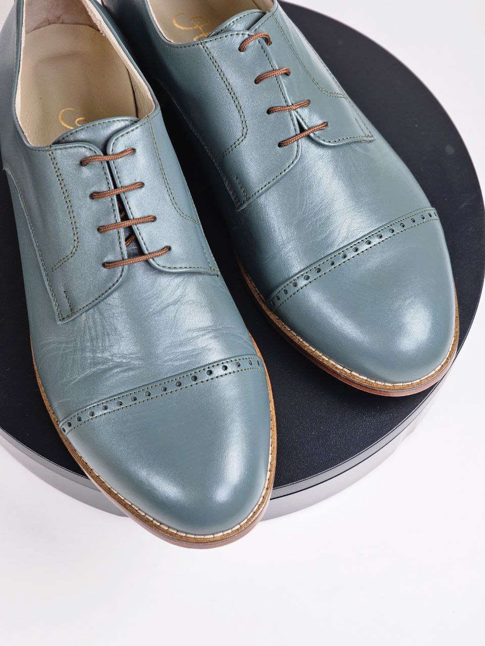 California Teal Green Leather 2cm heel