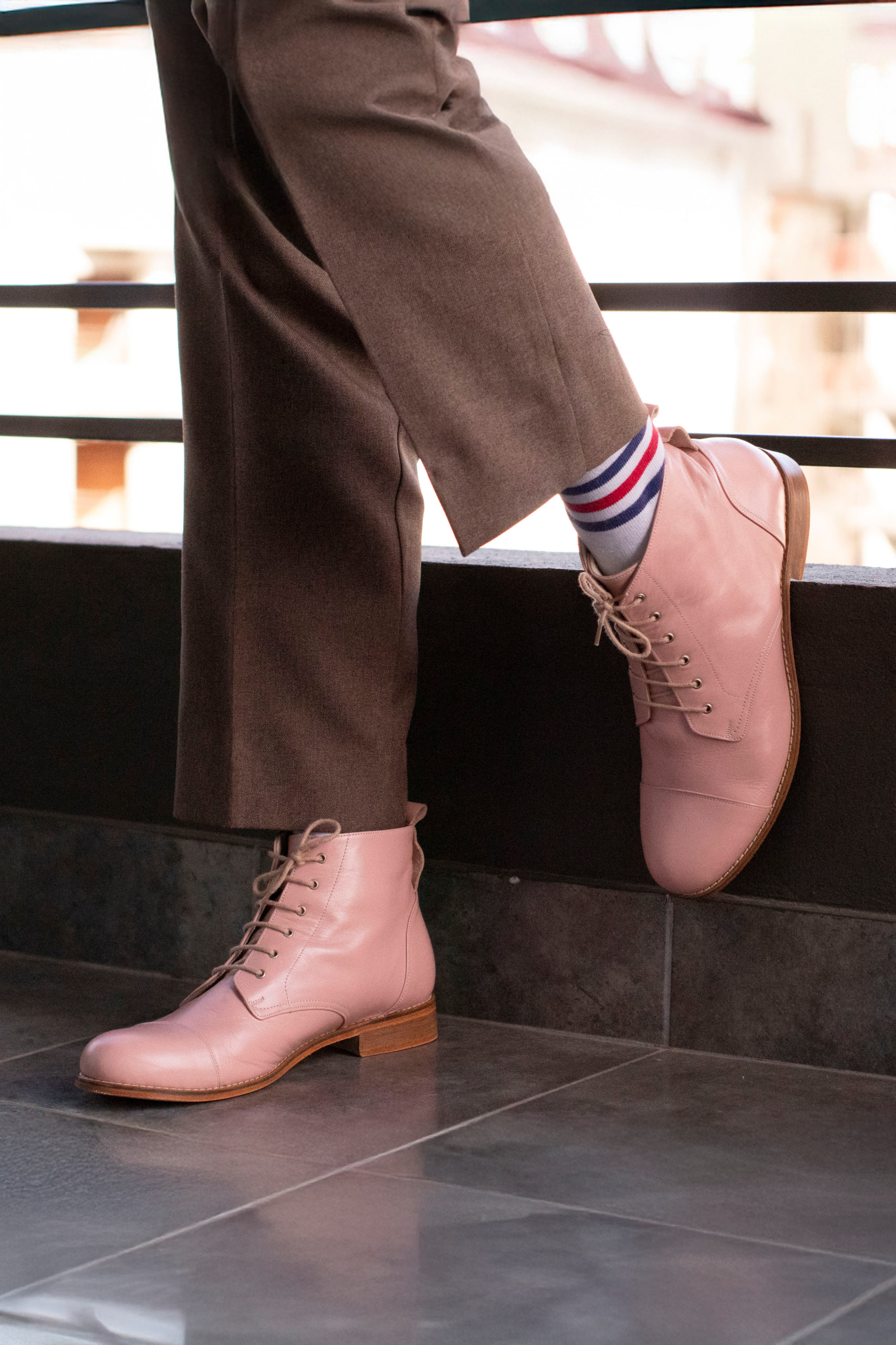 Derby Boot Pink Leather 2 cm heel