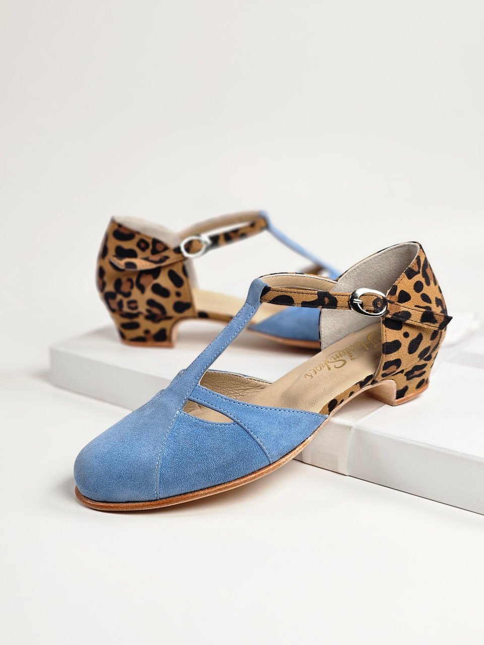 Isabel Baby Blue & Leopard Suede 3 cm heel