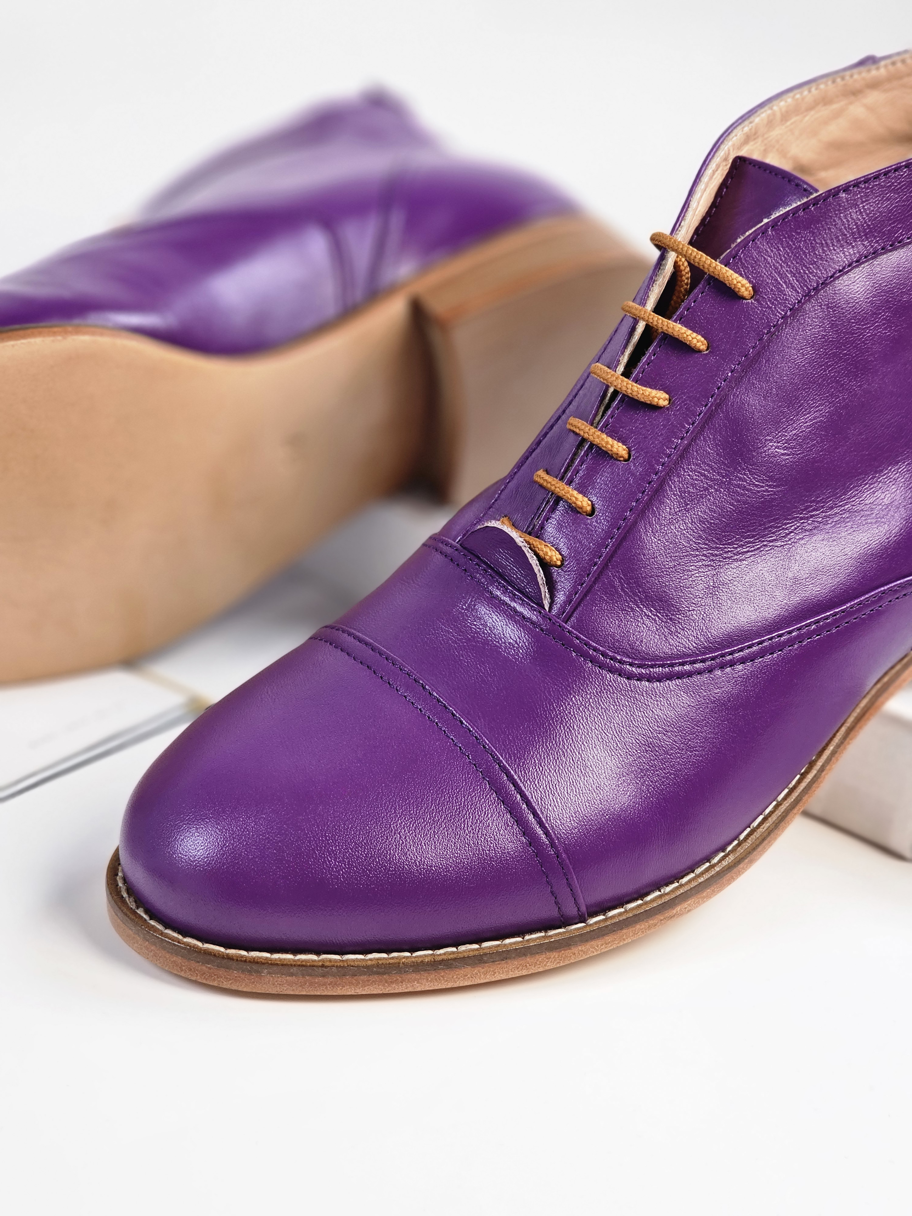 Smooth Boots Purple Leather 2 cm heel