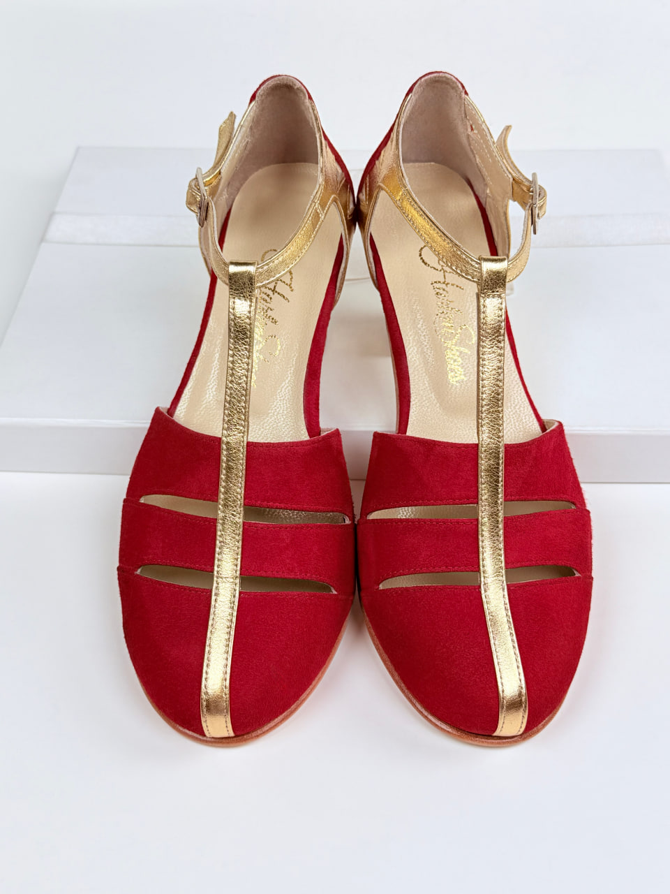 Harmony Red Suede & Gold Leather 6 cm heel