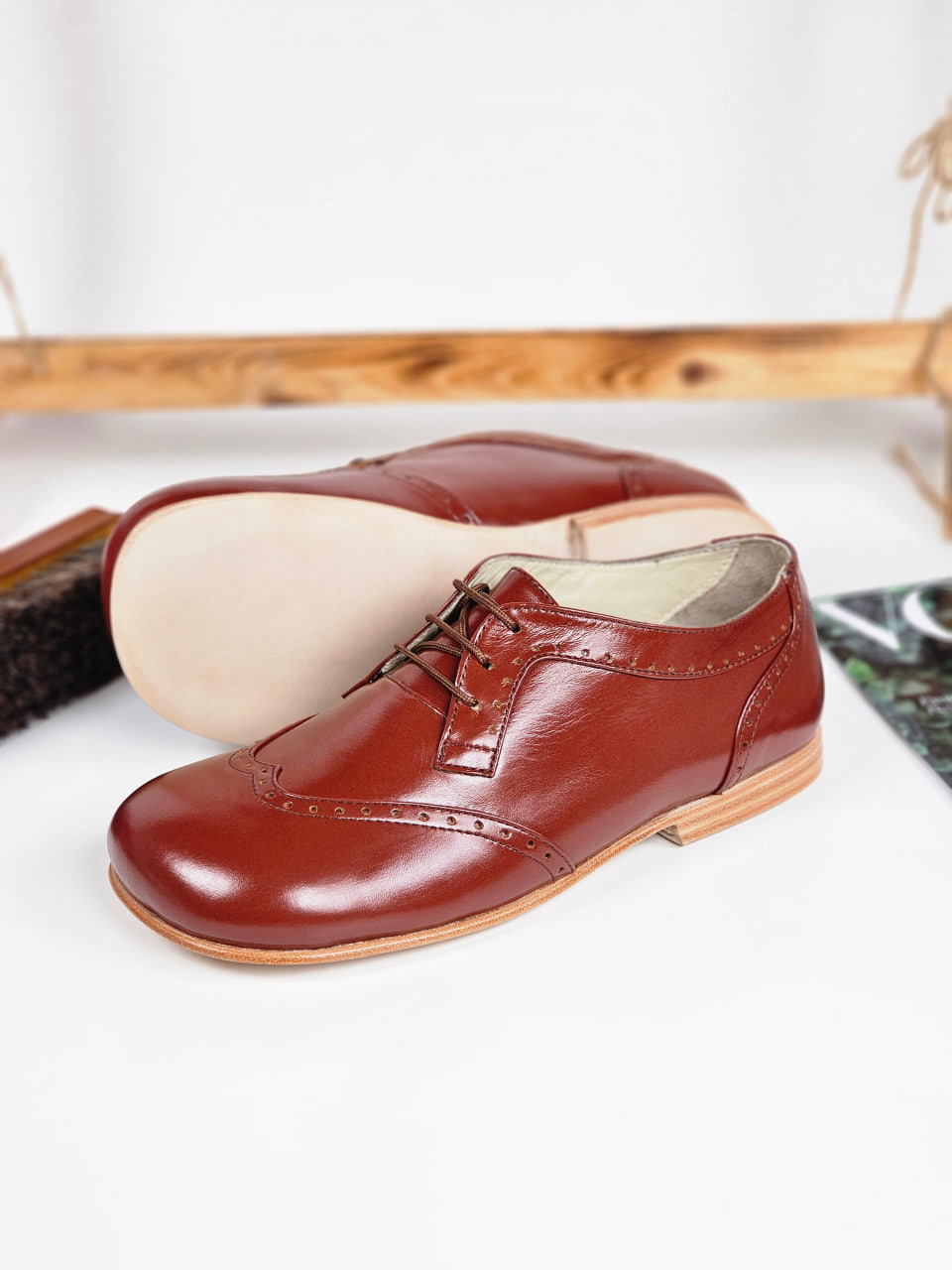 Barefoot Oxfords Brown Leather 1 cm heel