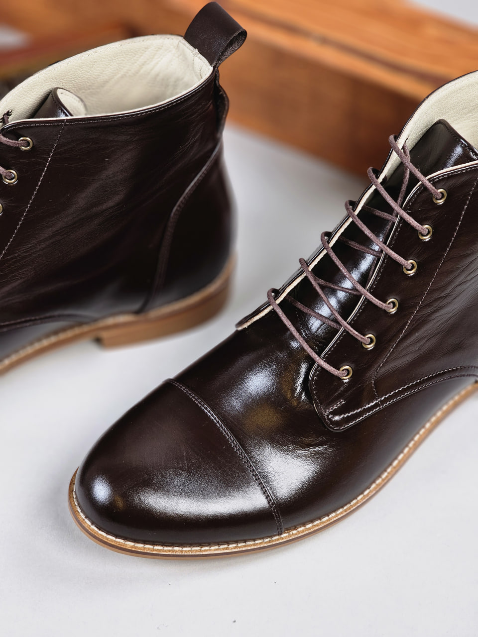 Derby Boots Dark Chocolate Leather 2 cm heel