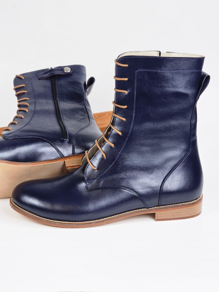 Biker Boots Dark Blue Leather 2 cm heel