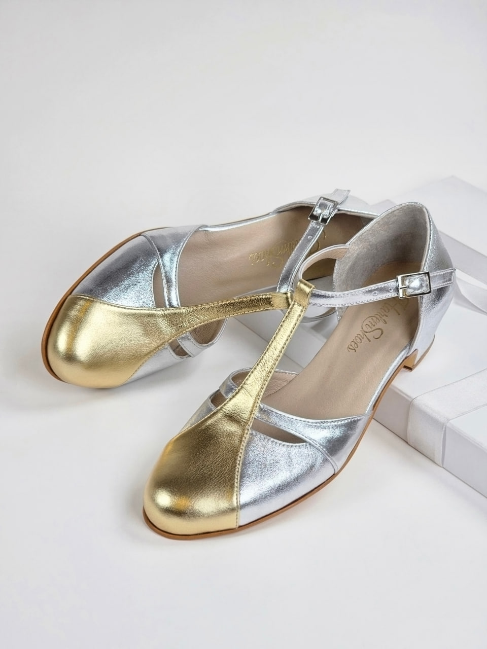 Isabel Silver & Gold Leather 3 cm heel