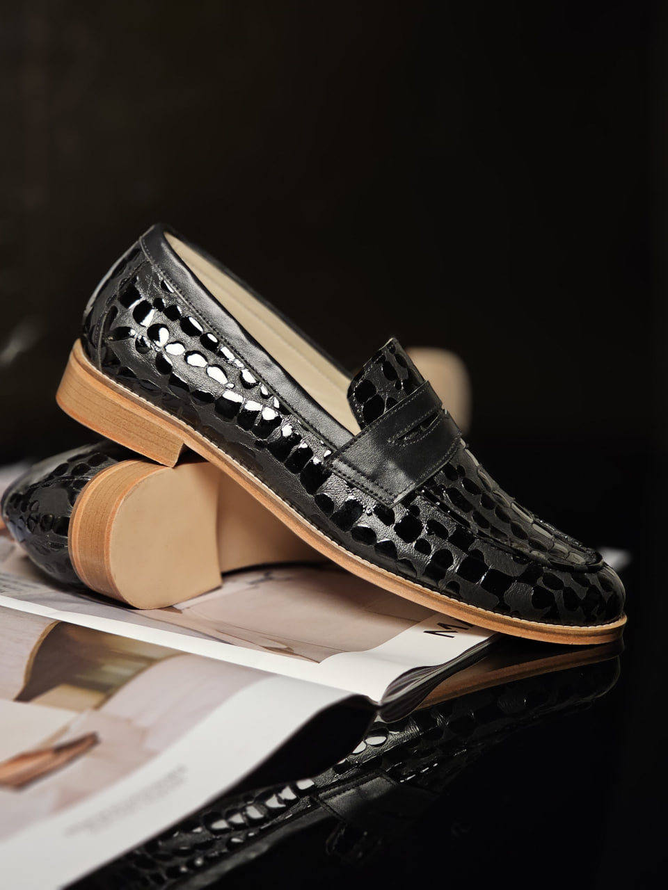 Loafers Black Python leather 2 cm heel