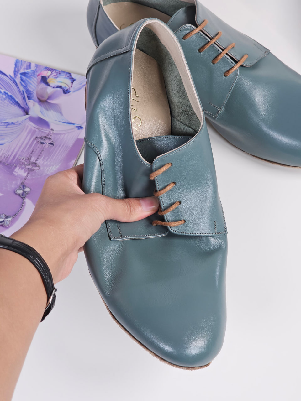 Frankie Soft Teal Green Leather 1 cm heel