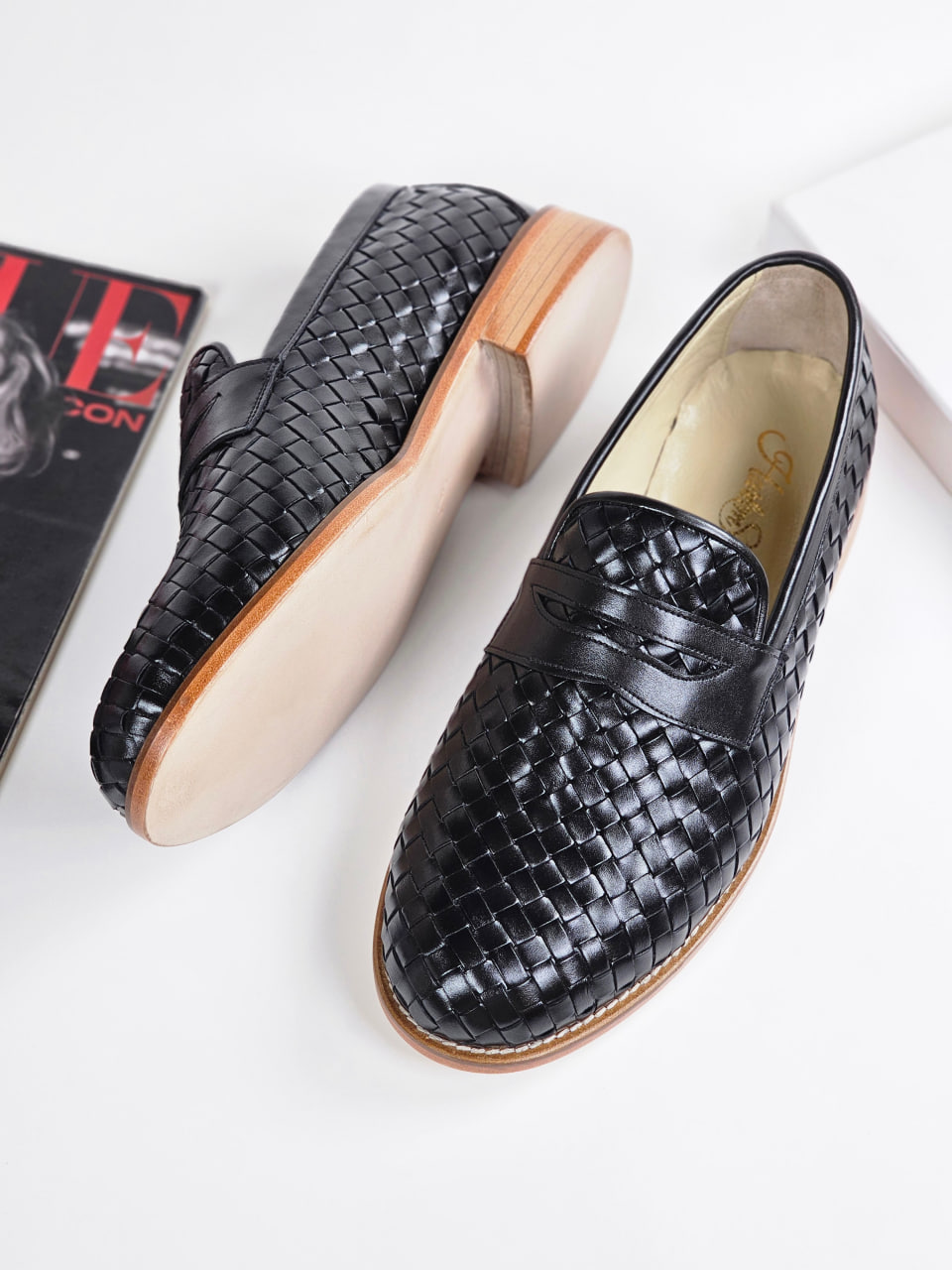 Loafers Black Weave Leather 2 cm heel