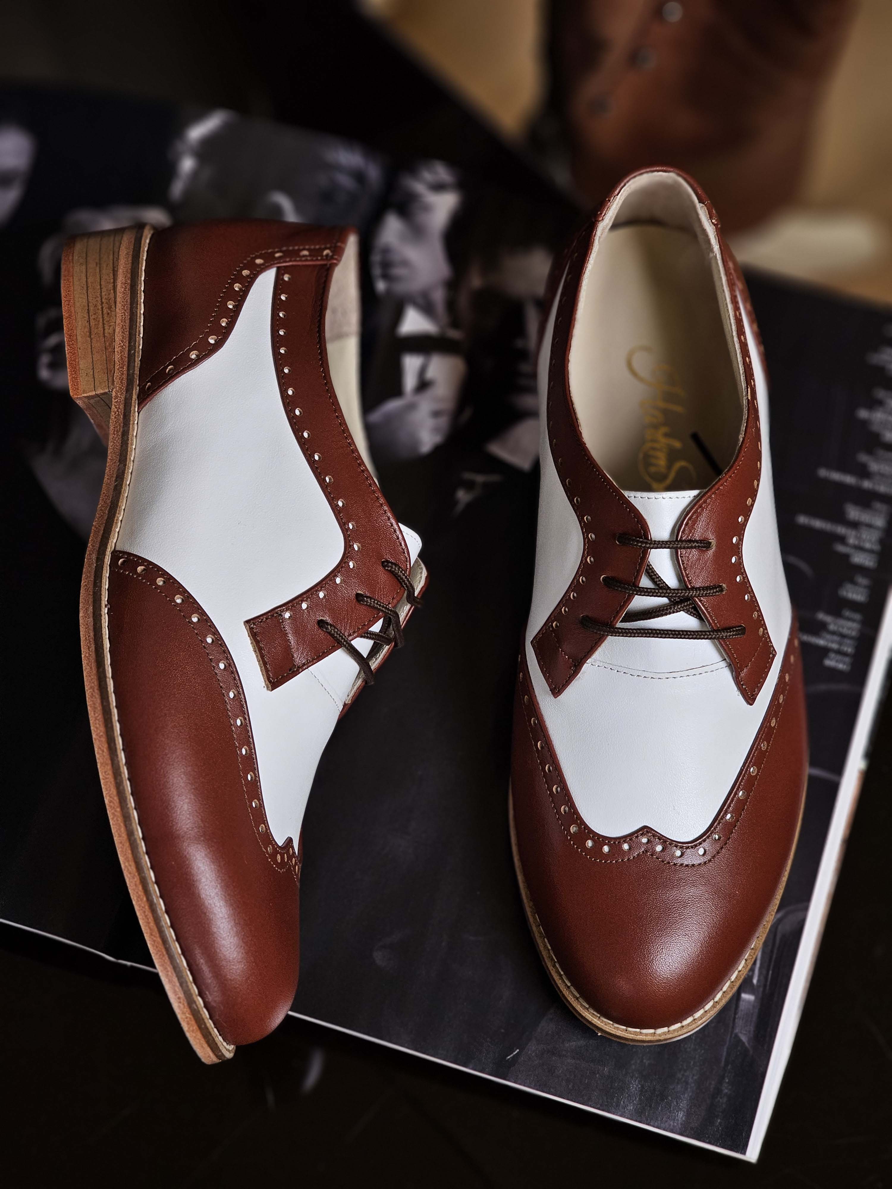 Men Oxfords Brown & White Leather 2 cm heel