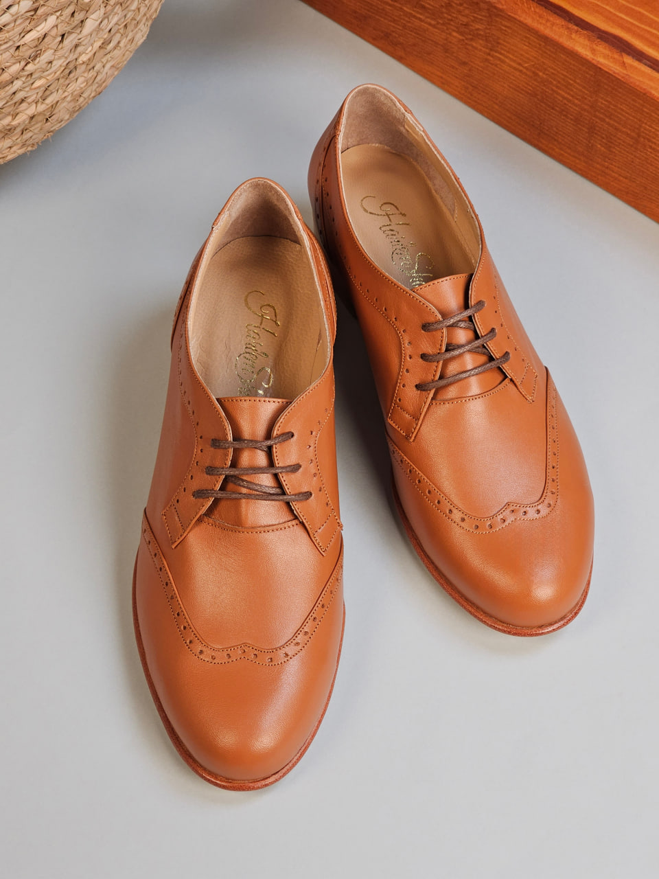 Women Oxfords Light Brown Leather 4 cm heel