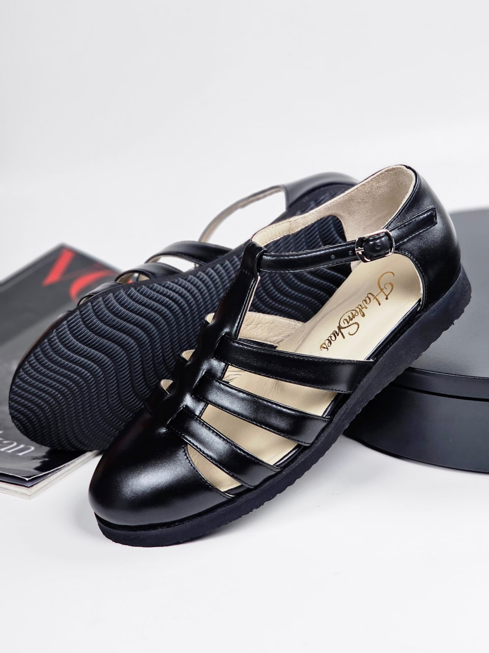 Sandals Black Leather with Eva Sole