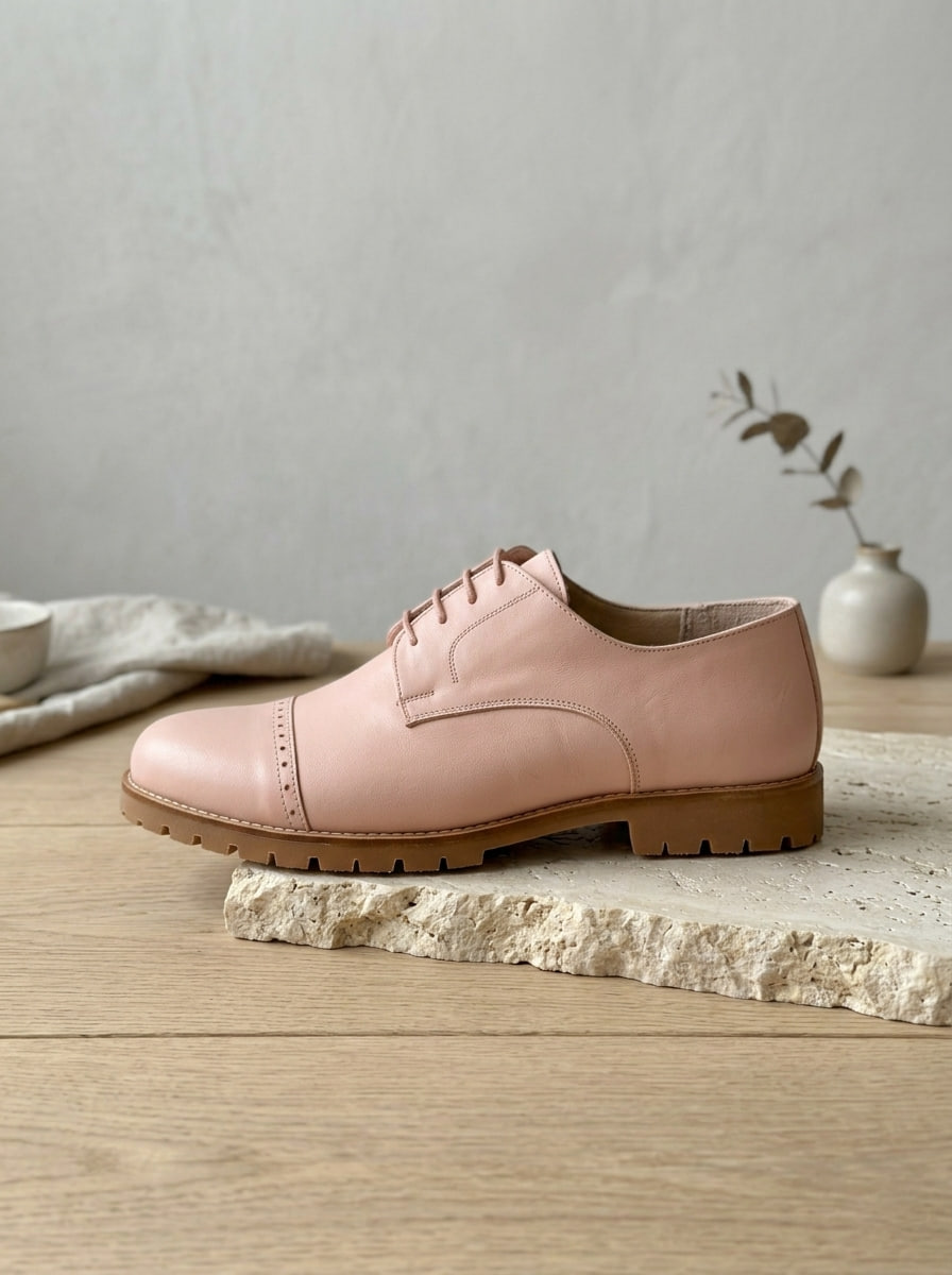 California Pink Leather Street Rubber Sole