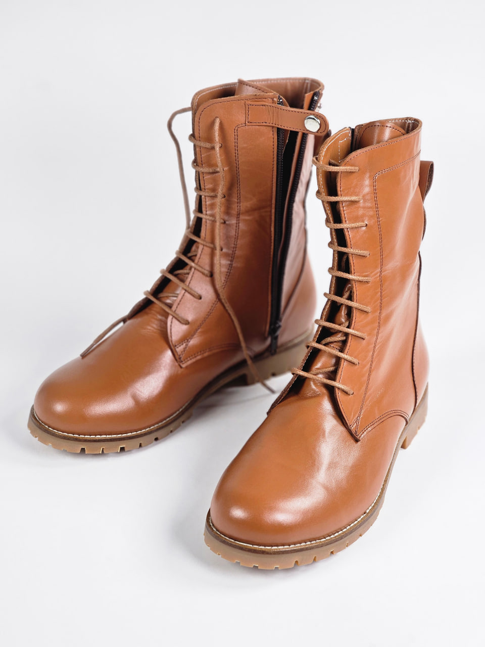 Biker Boots Light Brown Leather With Street Rubber Sole