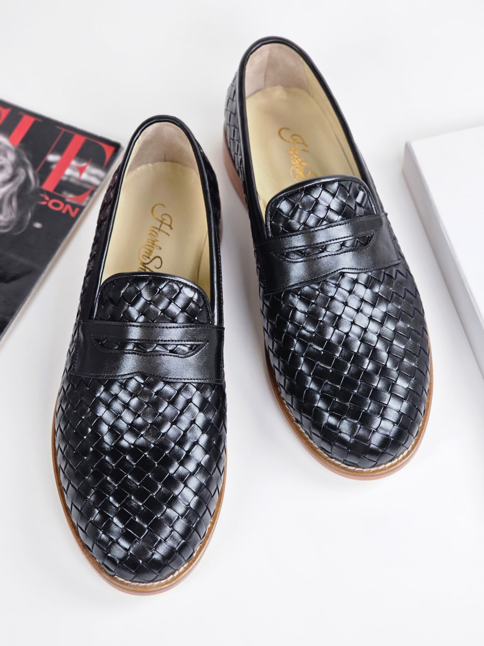 Loafers Black Weave Leather 2 cm heel