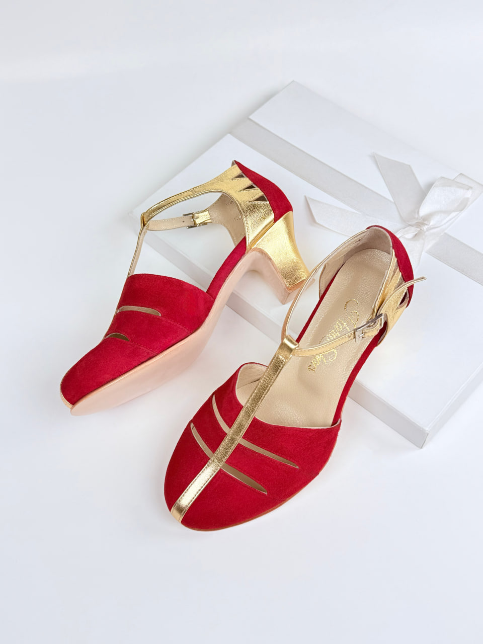 Harmony Red Suede & Platinum Gold Leather 6 cm heel