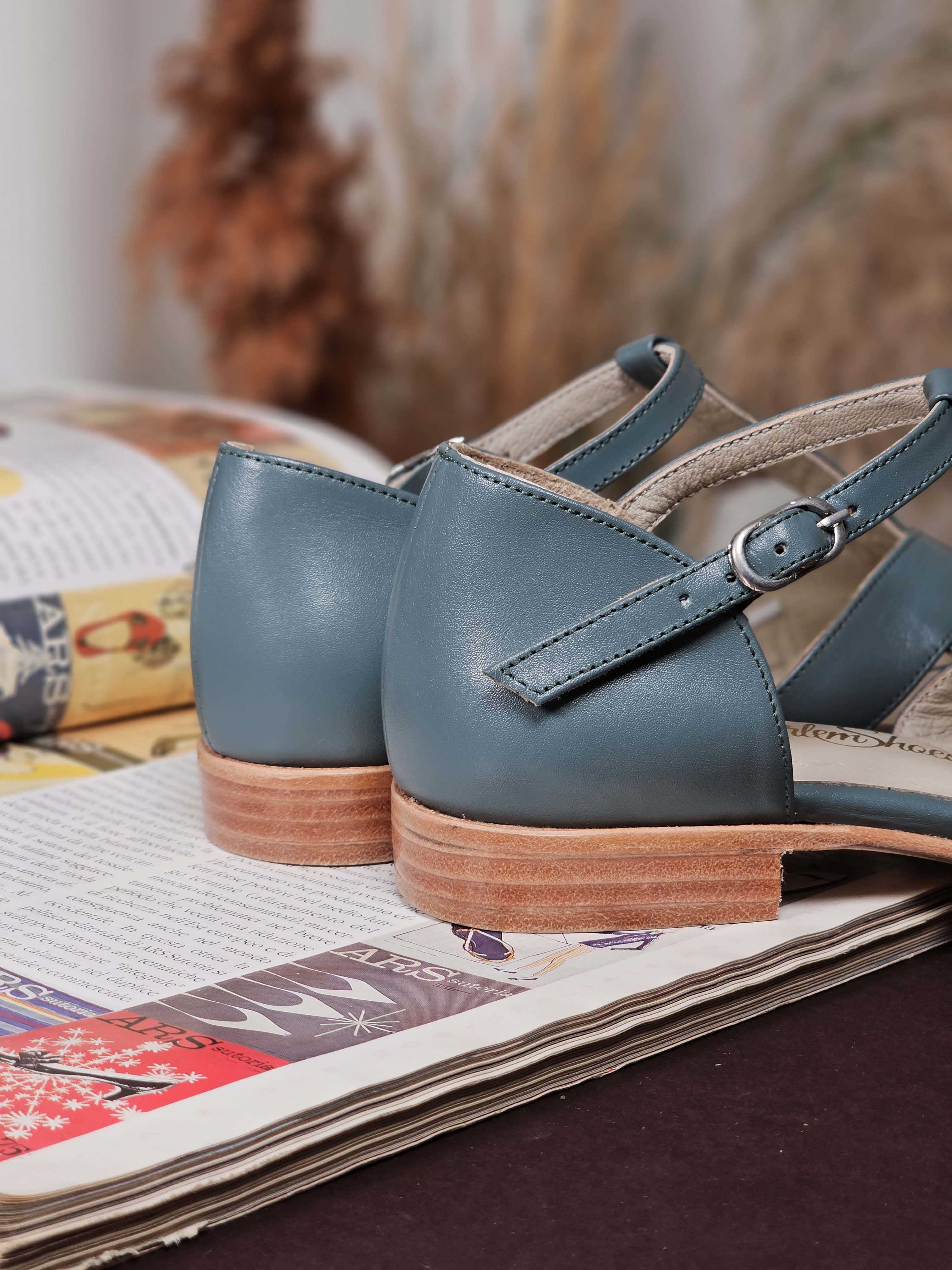 Summer Teal Green Leather 1.5 cm heel