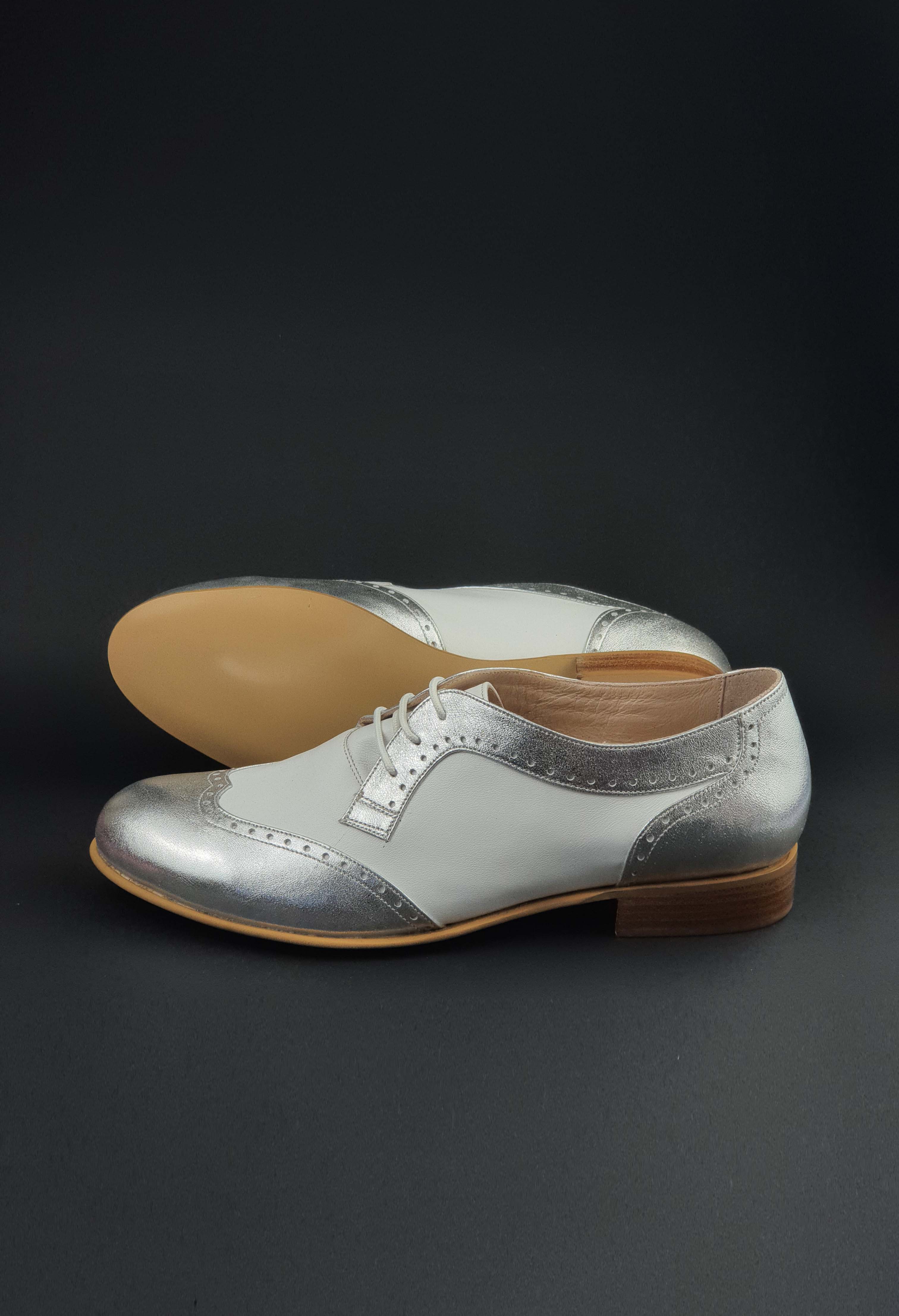 Women Oxfords Silver & White Leather 2 cm heel