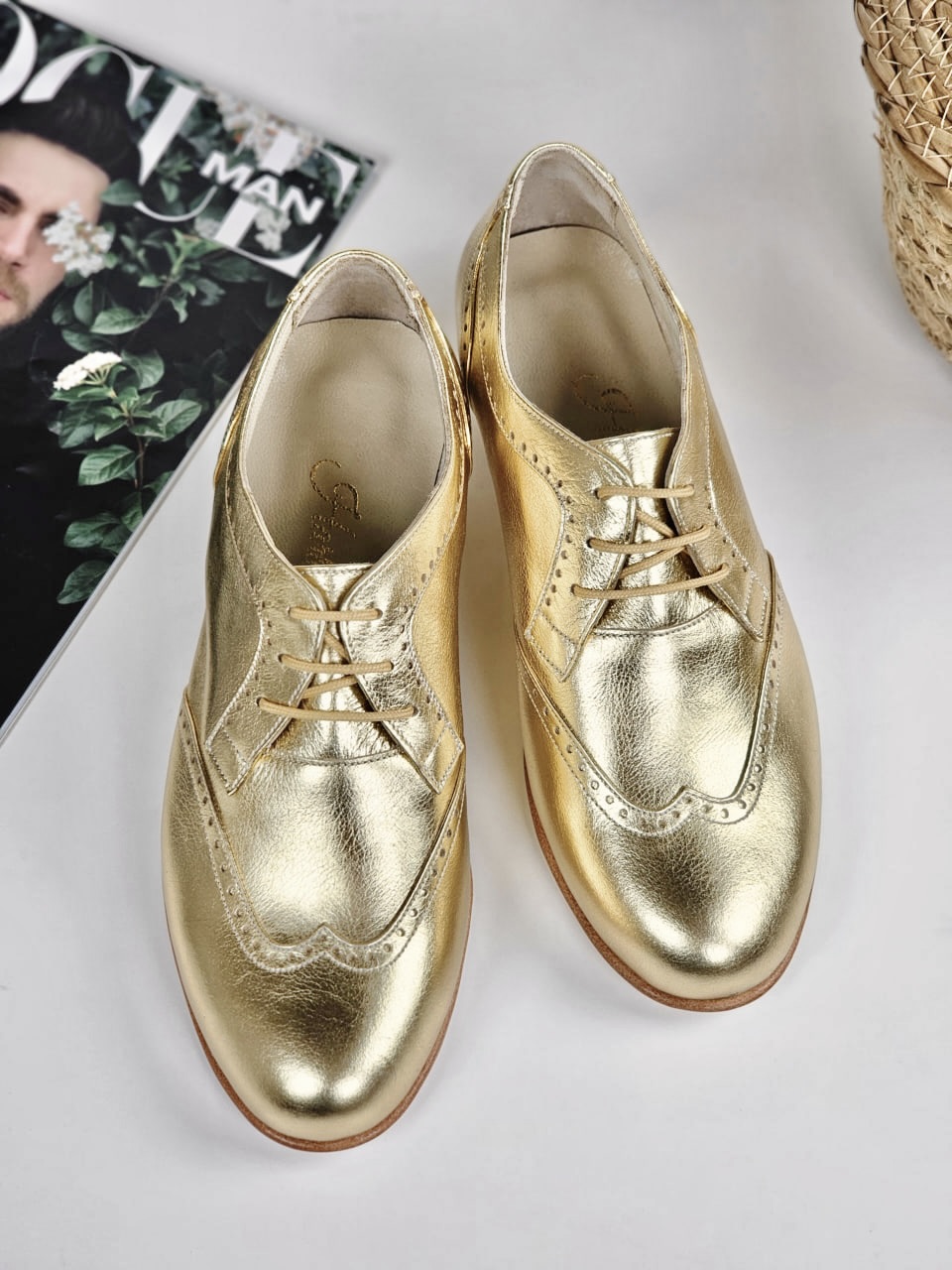 Women Oxfords Gold Leather 4 cm heel