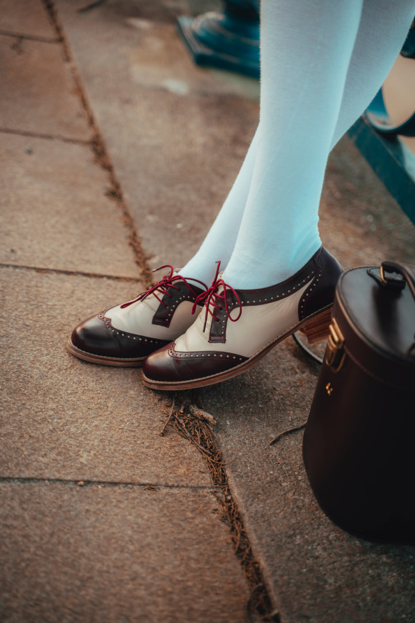 Women Oxfords Bordeaux & Beige Leather 4 cm heel