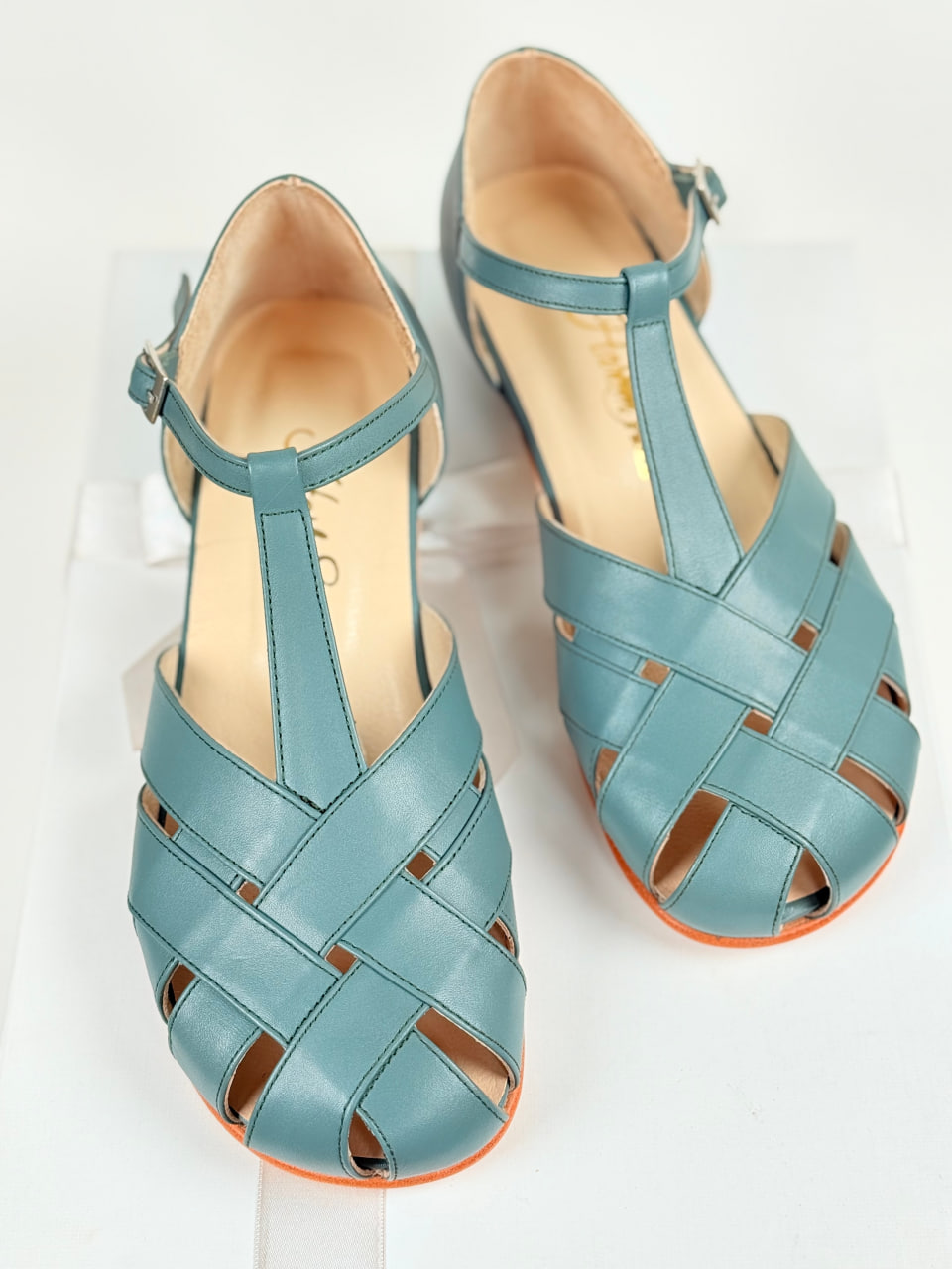 Barefoot Summer Teal Green Leather 3 cm heel