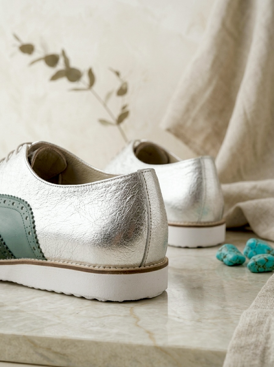 Brogue Jungle Green & Teal Green & Silver leather with Eva sole
