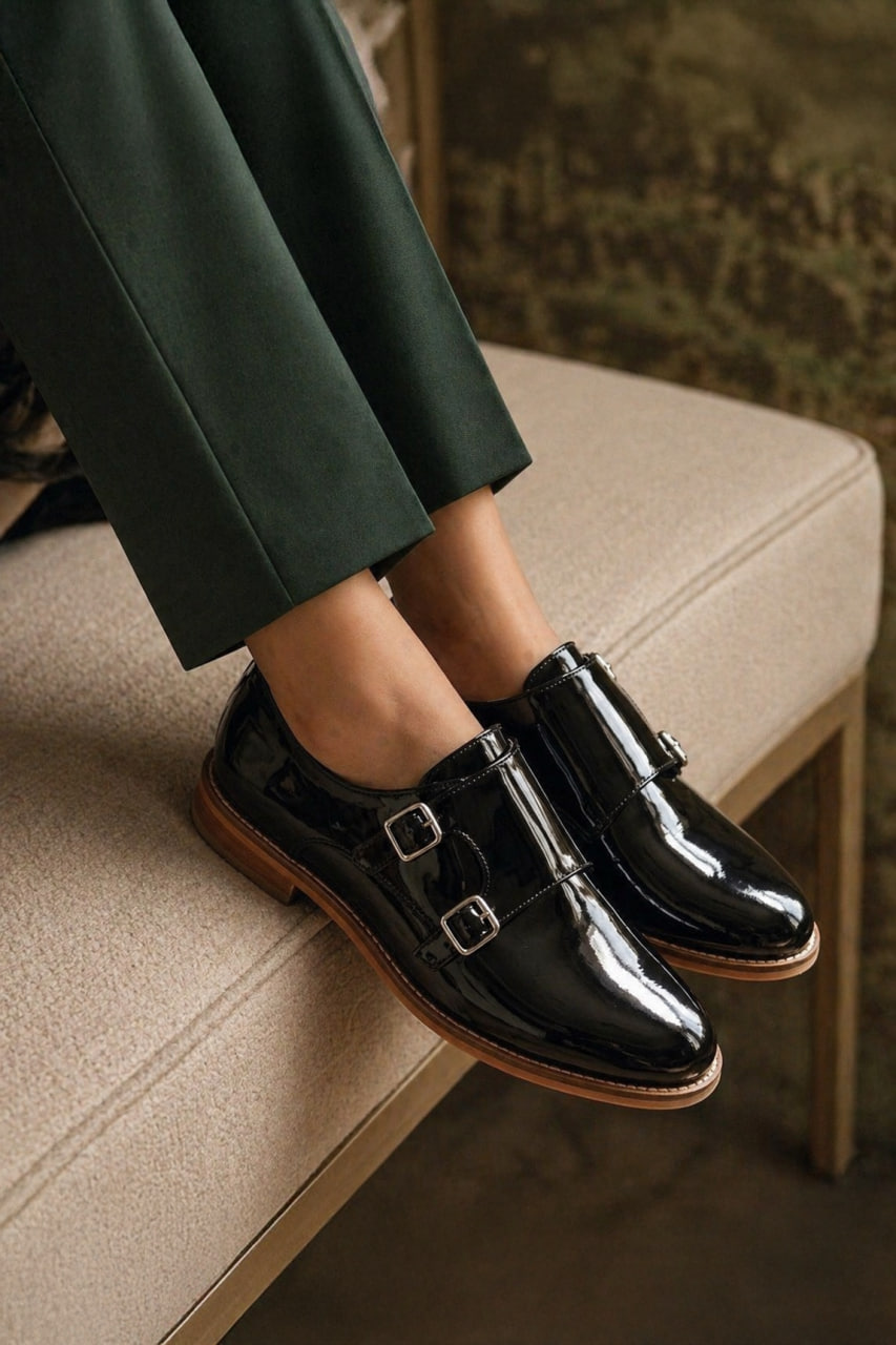 Monk Black Polished Leather