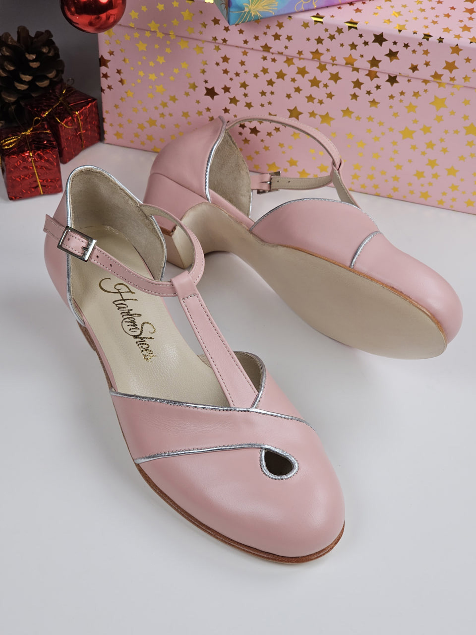 Muse Pink Leather With Silver Lines 4 cm heel
