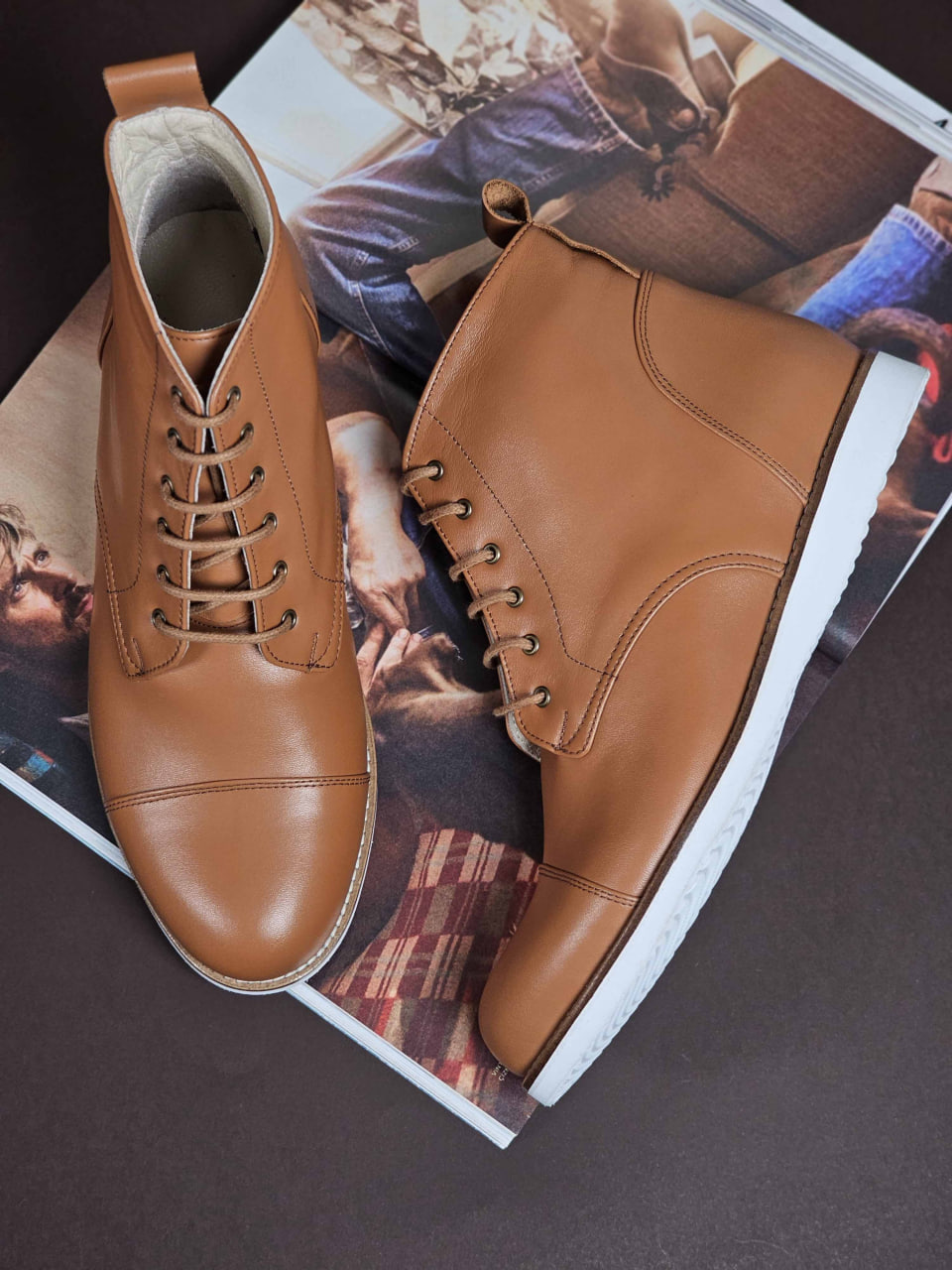 Derby Boots Light Brown Leather with Eva Sole