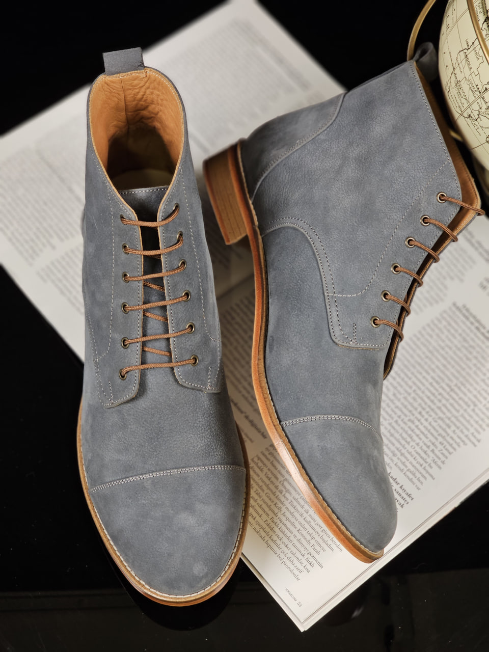 Derby Boots Blue Grey Suede 2 cm heel