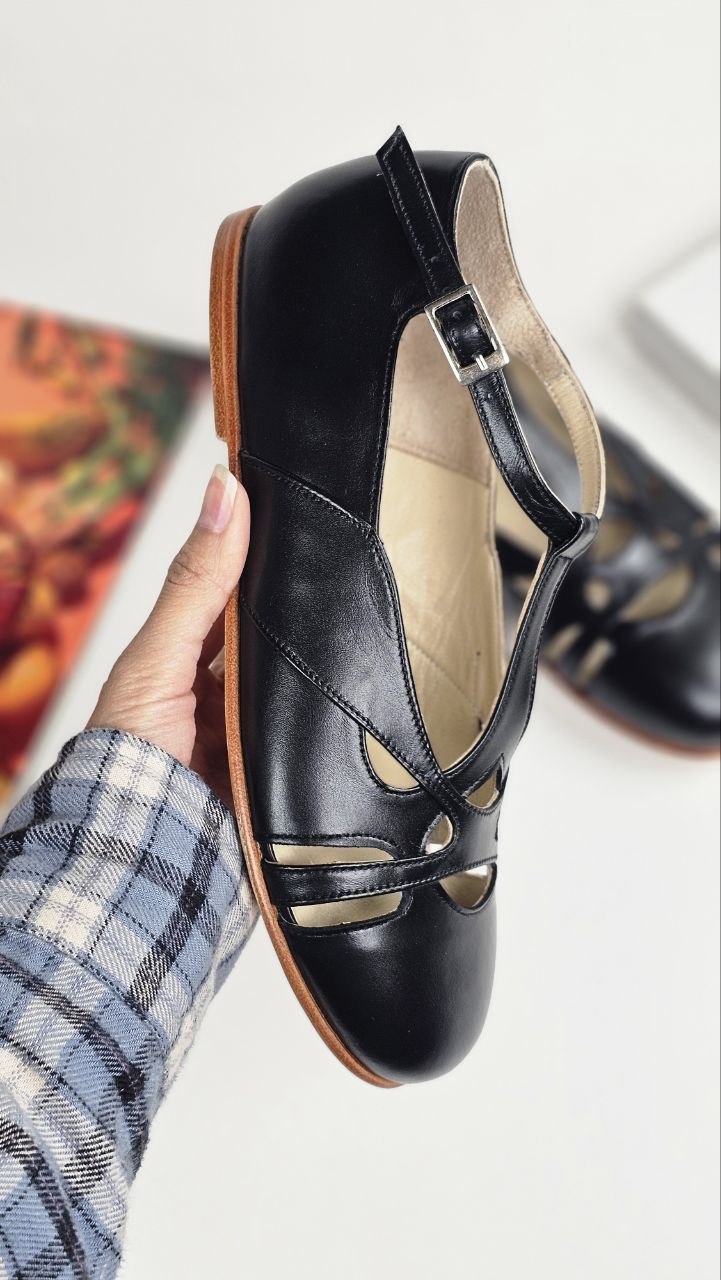 Spring Black Leather 0.5 cm heel