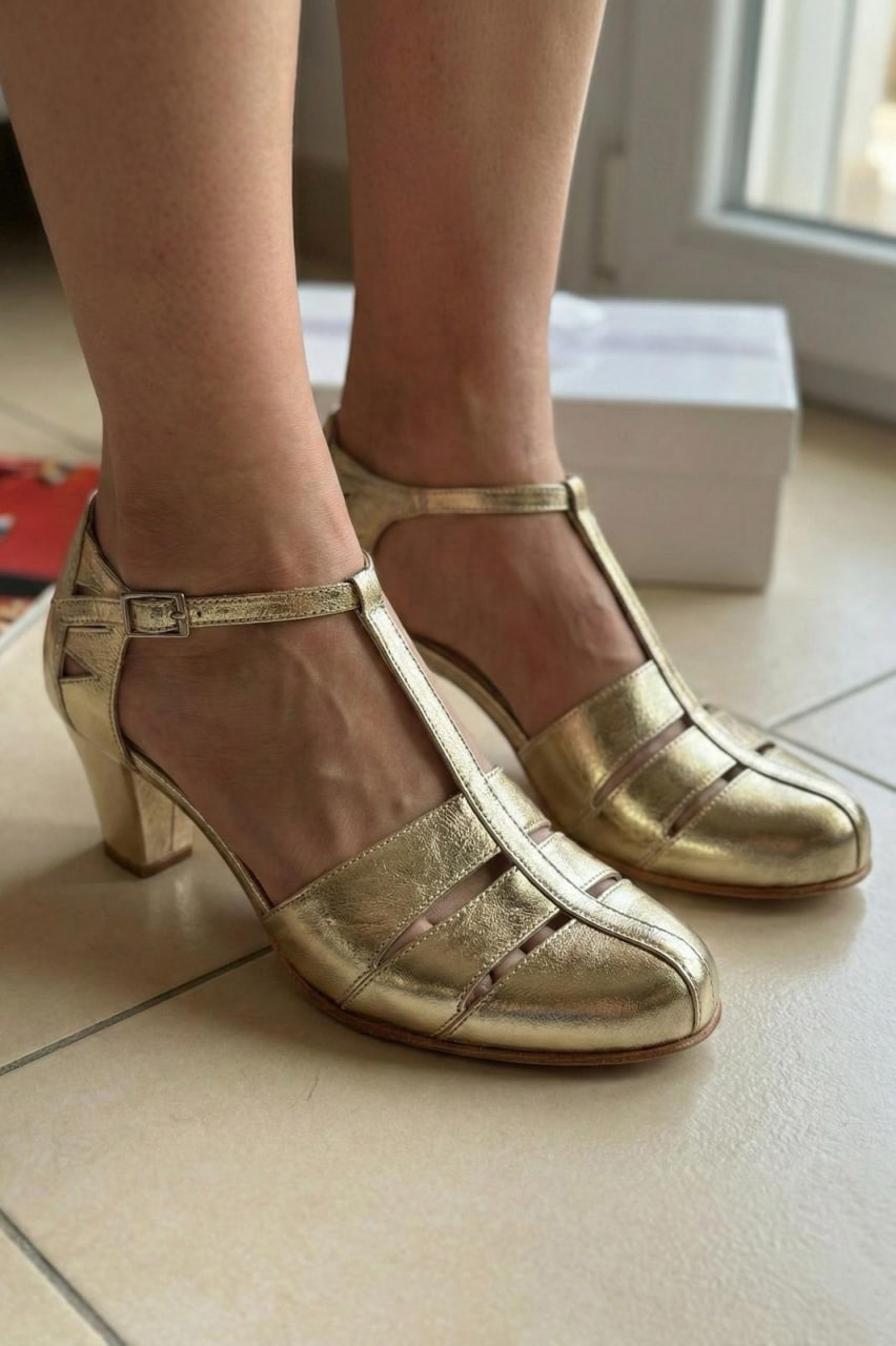 Harmony Platinum Gold Leather 6 cm Balboa heel