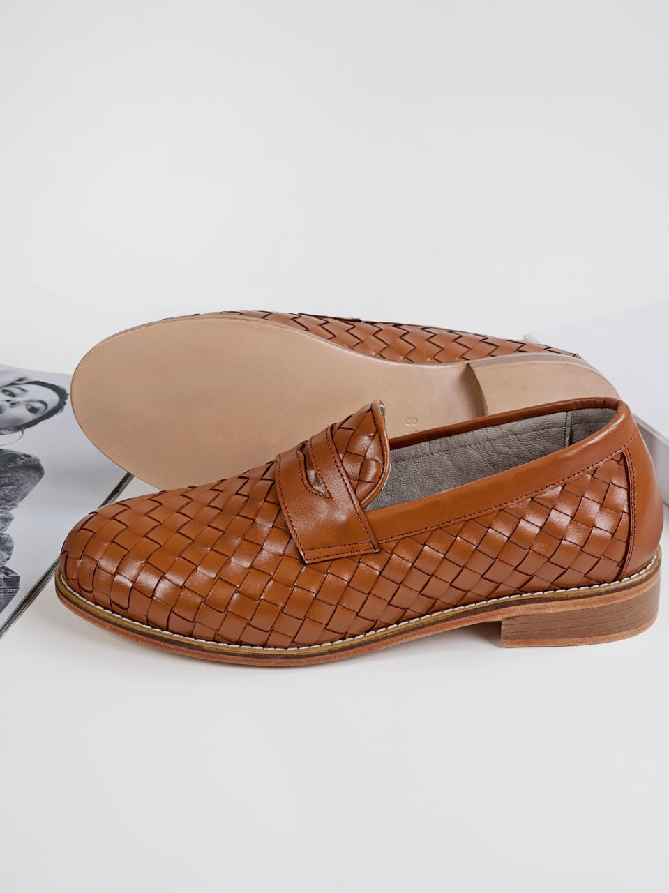 Loafers Light Brown Weave Leather 2 cm heel