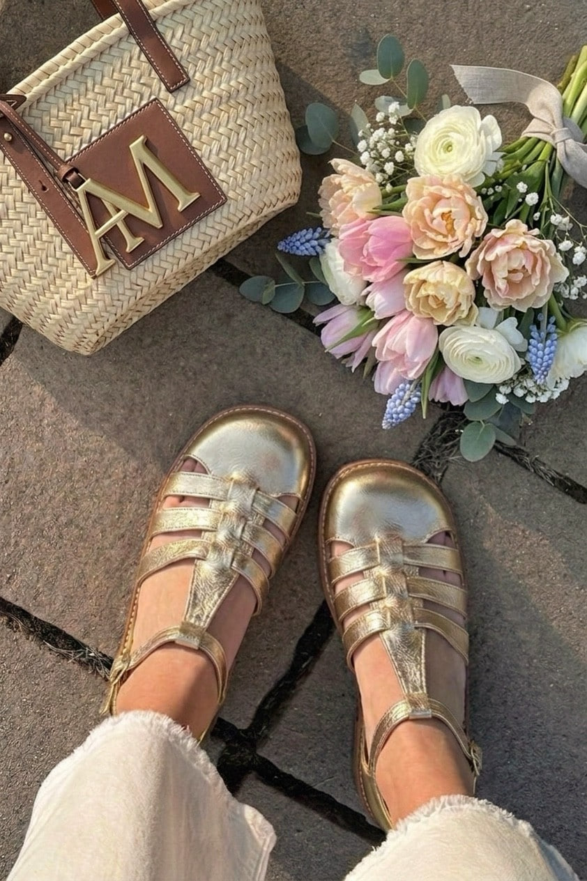 Barefoot Sandals Platinum Gold Leather 2 cm heel