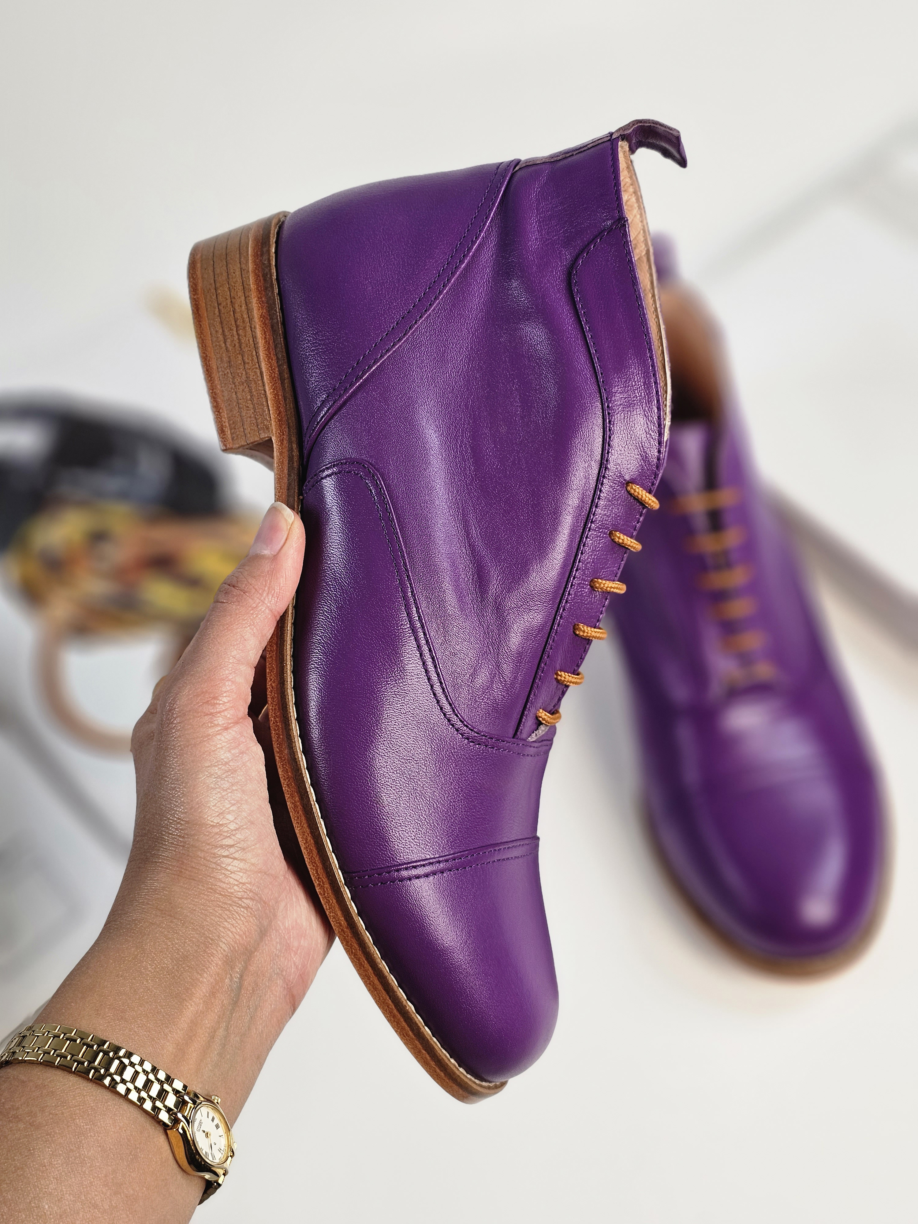 Smooth Boots Purple Leather 2 cm heel