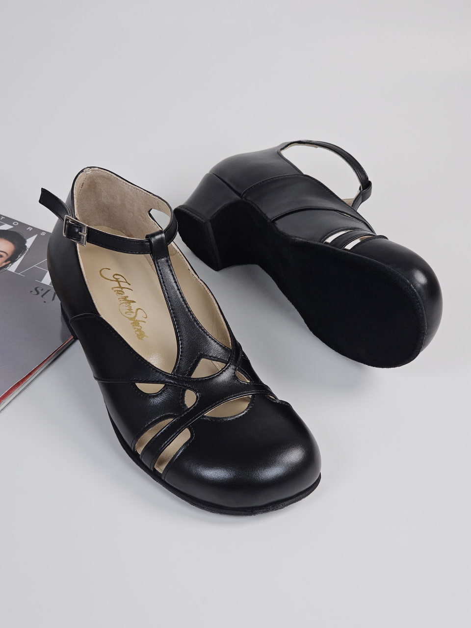 Barefoot Spring Black Leather 4 cm heel