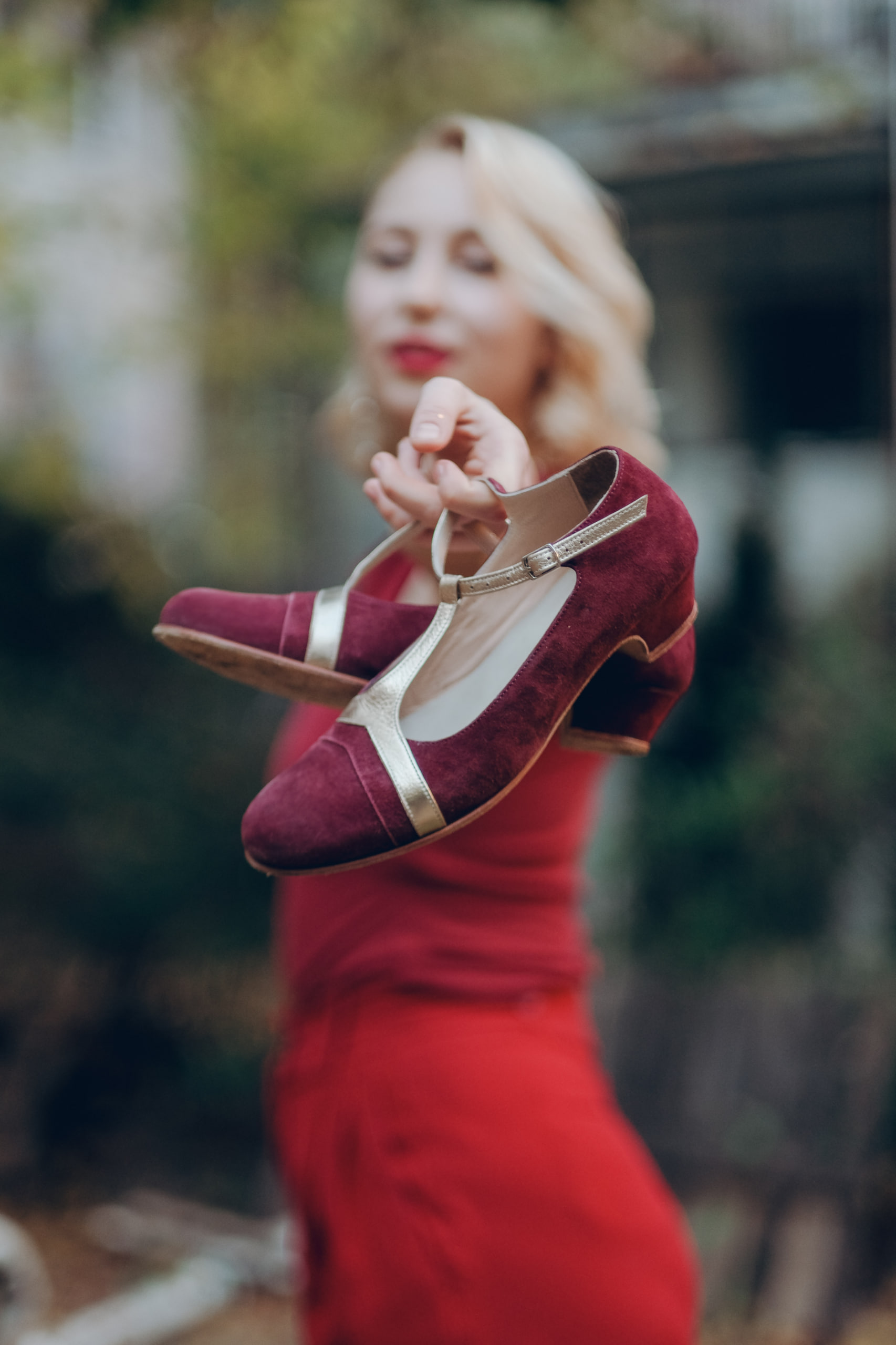 Barbie Bordeaux Suede & Gold Leather 3 cm heel