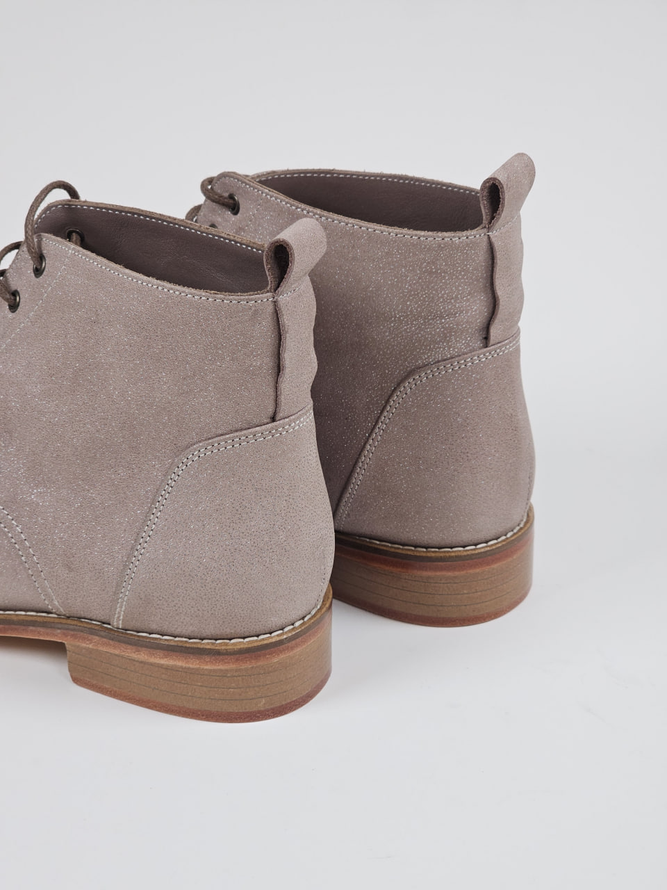 Derby Boots Dark Beige Sparkly Suede 2 cm heel