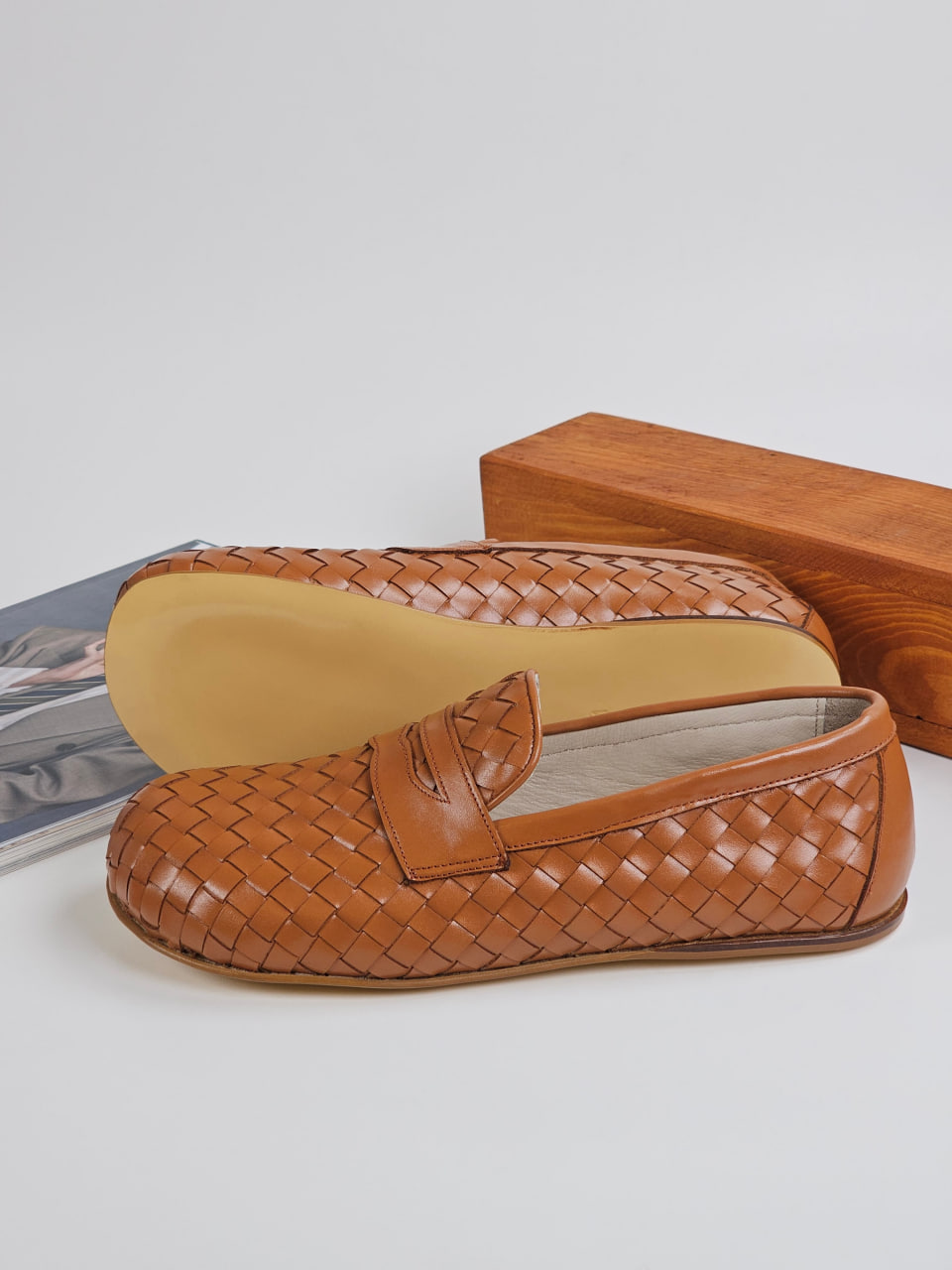 Barefoot Loafers Light Brown Weave Leather Zero Drop