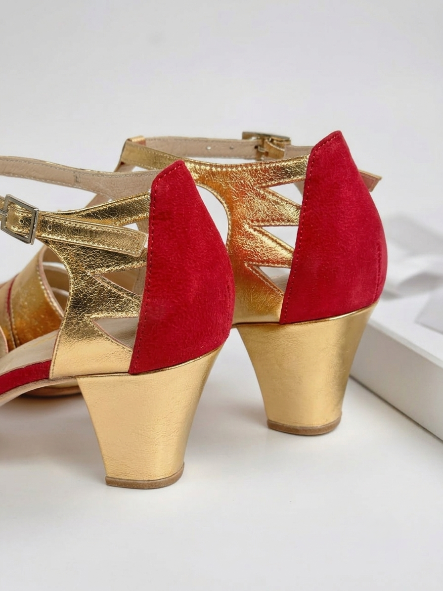 Harmony Red Suede & Gold Leather 6 cm Balboa heel